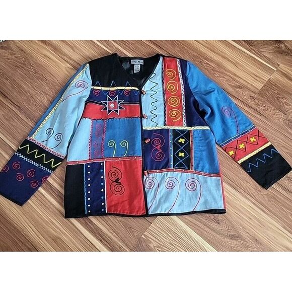 indigo moon Jackets & Blazers - Indigo Moon Embroidered Beaded Jacket‎ Women's Size Medium Color Block Eclectic